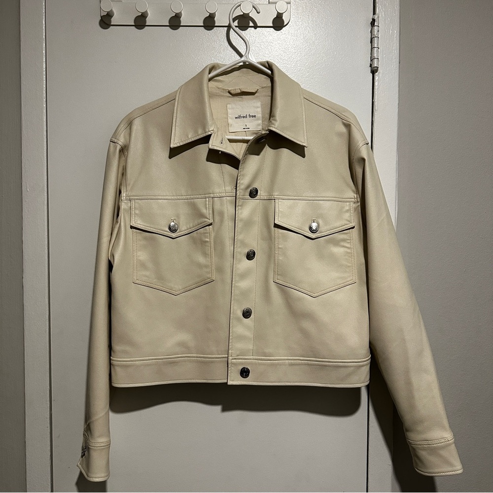 Wilfred Cream Faux Leather Shirt Jacket